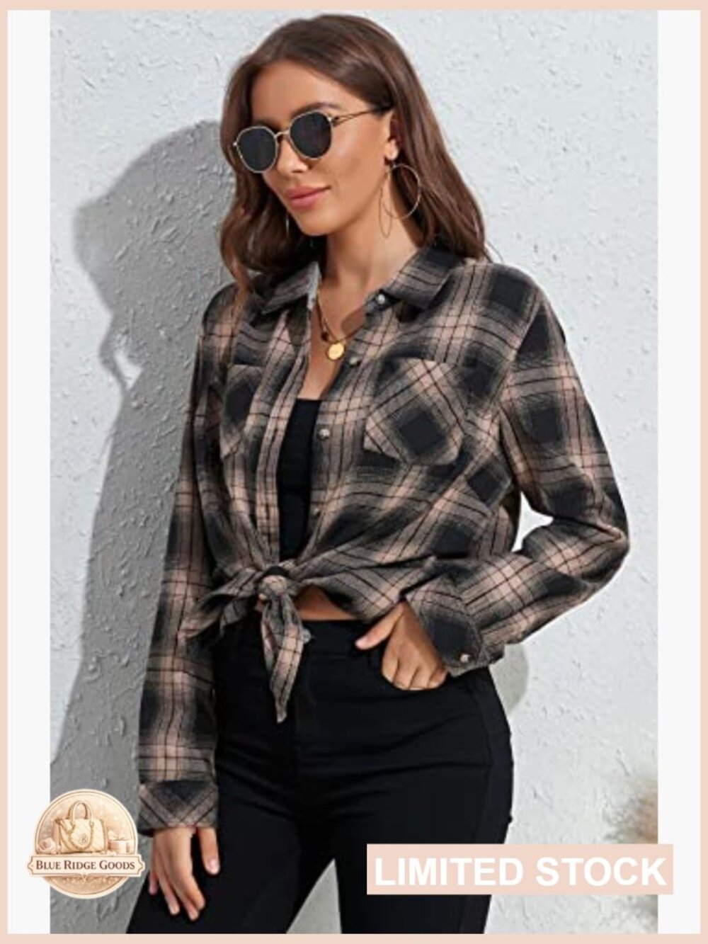 Plaid Flannel Button Down Shirt Loose Fit Long Sleeve Casual Blouse Tops - Picture 4 of 7